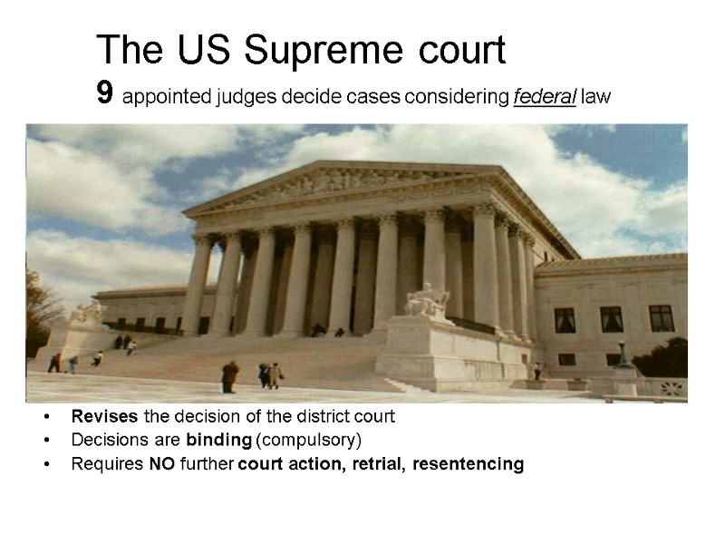 The US Supreme court 9 appointed judges decide cases considering federal law  